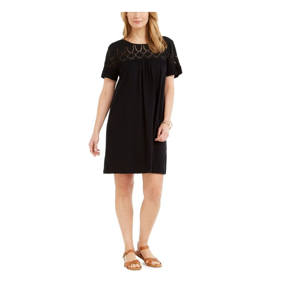 STYLE & COMPANY Womens Eyelet Flutter Sleeve Above The Knee Shirt Dress